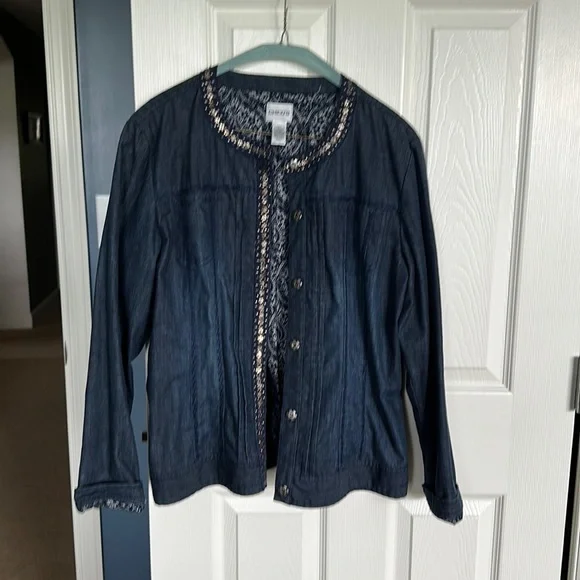 Chicos Denim Embellished Jacket Size 2 - Picture 1 of 4